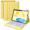 MoKo Custodia con Tastiera Multi-touch per iPad (A16) 11a Gen 11 Pollici 2025, Custodia per iPad 10a Gen 10,9" con Portapenne, Tastiera Bluetooth Staccabile Retroilluminata a 7 Colori, Giallo Chiaro