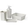 TATAY Set di 4 accessori da bagno (bicchiere + dispenser di sapone + portasapone + organizer A6) Bohol, polipropilene, senza BPA, 100% plastica riciclata, bianco