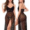 KOEMCY Intimo Donna Sexy Lingerie Abito Canotta Pizzo Babydoll Camicia Notte Chemise Spacco Perizoma (Nero M)