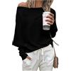 Zenlonr Maglioni Autunnali da Donna 2026 Casual a Maniche Lunghe a Pipistrello Allentati con Spalle Scoperte Pullover in Maglia, Nero, X-Large