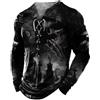 oneforus Maglietta a Maniche Lunghe Stampata con Drago Animale da Uomo Vintage 3D Stampato Lace Up Casual Henley Shirt Top Pullover da Strada all'aperto con segni di invecchiamento