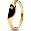 PANDORA ME Anello chevalier placcato in oro 14k con zirconia cubica trasparente e smalto nero glitterato, 54