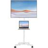 Unyqoos Supporto TV mobile Unyqoos®, regolabile in altezza fino a 1235 mm, con ripiano per laptop, ruote bloccabili, inclinazione regolabile da +3° a -12°, adatto per schermi da 21 a 60 pollici, capacità massima di 35 kg, struttura in acciaio robusta