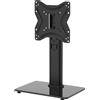Unyqoos Supporto universale girevole per TV, compatibile con schermi da 17 a 43 pollici, standard VESA, con 4 livelli di altezza regolabili, inclinazione di 30°, base in vetro temperato con capacità di carico di 30 kg e sistema di gestione dei cavi