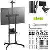 Unyqoos Support mobile per TV Unyqoos® con rotelle, per televisori da 37 a 70 pollici, colore nero (acciaio verniciato a polvere/plastica), standard VESA 100x100-600x400, capacità fino a 45 kg, 2 ripiani regolabili in altezza, sistema di gestione dei cavi
