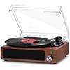 Unyqoos Giradischi vintage Unyqoos® in legno naturale, con Bluetooth, 2 altoparlanti stereo da 3W, velocità 33/45/78 giri/min, funzione di arresto automatico e copertura antipolvere