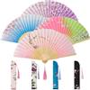 saerryor Set di 4 ventagli pieghevoli con 4 sacchetti delicati, ventagli in bambù di seta Sakura con nappa, stile vintage cinese, ventaglio portatile da donna, per bomboniere, decorazioni per feste e