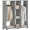 HOMCOM Armadio mobile 6 ruote 120x40x128cm Grigio | Armadio in legno