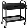 HOMCOM Carrello da Cucina con Cesto Portaoggetti, Cassetto Estraibile e 3 Ganci, Carrello Multiuso in PP e Metallo con Maniglie, 61x32.6x58.5 cm, Nero