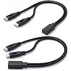 Xevtrak Set di 2 cavi separatori USB C femmina a doppio USB C maschio, cavo Y USBC di ricarica simultanea 15 W 3 A, adattatore USB C caricatore 2 in 1 nero, cavo USB C 1 a 2 per telefoni e tablet