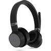 Lenovo Cuffie Go Wireless On Ear con Microfono - Cancellazione Attiva del Rumore ANC - Certificate Microsoft Teams - Multidevice - Bluetooth - Cavo USB-C - Ricaricabile - Custodia - Nero