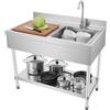 hongward Lavello da cucina, 1 lavello con lavello e rubinetto, 100 x 60 x 80 cm, in acciaio inox, autoportante, con cestello filtro, per cucina singola e commerciale