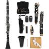Jopwkuin Clarinetto in sib per principianti, Clarinetto in bachelite a 17 tasti per studenti Strumenti musicali per banda e orchestra di fiati con ance, custodia, panno per la pulizia, cacciavite(Nero)