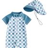 DivingBirds Costume intero da bagno per bambini, con protezione UV Sunsafe, costume da bagno per bambini e bambine, 3 mesi-3 anni, Plaid blu, 2-3 Anni