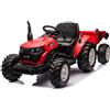 Pilots Kids Trattore Elettrico per Bambini 24V Rosso con Rimorchio Ribaltabile
