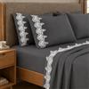 PETTI Artigiani Italiani - Set Lenzuola Matrimoniali Percalle Cotone con Pizzo Macramè Grigio Fumo, Completo Letto 4 Pezzi, 100% Made in Italy