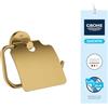 GROHE Start Portarotolo con Coperchio (Metallo, Fissaggio Nascosto, Viti e Tasselli Inclusi), Dimensione 167 x 119 mm, Oro Spazzolato Cool Sunrise, 41067GN0