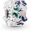 PANDORA Clip con farfalla in argento con smalto verde, blu e rosa