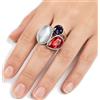 Anello Donna Acciaio Inox Tre Pietre Rosso Viola Madreperla Elegante Regalo