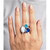Anello Donna Acciaio Inox Tre Pietre Zaffiro Turchese Madreperla Elegante Regalo