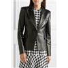 Fatto a mano Blazer cappotto donna vera pelle di agnello nero slim fit con bottoni elegante