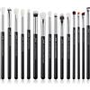 Jessup 15Pz Pennelli per trucco professionale Set pennelli Strumenti cosmetici Eye Liner Sfumatura Manico in legno Setole in materiale sintetico-naturale Nero/Argento T177