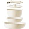Redchef Set di pentole in ceramica 5 pezzi con manico rimovibile, Antiaderente,per campeggio, senza PFAS e PFOA, salvaspazio, lavabile in lavastoviglie,bianco