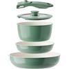 Redchef Set di pentole in ceramica 5 pezzi con manico rimovibile, Antiaderente,per campeggio, senza PFAS e PFOA, salvaspazio, lavabile in lavastoviglie,verde