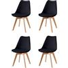 Baroni Home Set di 4 Sedie da Pranzo o Ufficio con Gambe in Legno, Sedia Ergonomica con Cuscino Integrato 57X48X79 cm, Nero