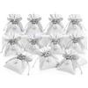 KORAT Sacchetti Bomboniere 25 Anniversario Portaconfetti Eleganti per Nozze Argento, Tessuto Raffinato con Cuore, Set 12 Pezzi 10x13 Cm