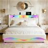 XMFFPM Struttura letto in pelle bianca 140x200 cm con USB e Type-C | Letto contenitore a stantuffo a gas, illuminazione LED, testiera in pelle, letto imbottito, silenzioso, senza materasso