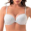 LORMAR Reggiseno Balconcino Double Pizzo Coppe Super Push UP 2 Taglie in più (1, Bianco)