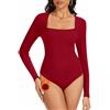 SERSARY Body da donna a maniche lunghe, termico, a maniche lunghe, con scollo profondo, in pile, elegante, da donna