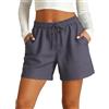Generico Pantaloncini Donna Estivi Bermuda in Lino E Cotone - Pantaloni Corti Eleganti Vita Alta con Coulisse Elastico Tasche Gamba Larga Larghi Baggy Curvy Leggeri Comodi per Spiaggia Mare Casual