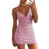 Vhersily Capodanno 2025 Abito Corto Paillettes Donna Elegante Abiti da Sera Curvy Verde Vestito Natale Scollo a V Abito da Cerimonia Oro Senza Maniche Abito per Capodanno Festa Rosso Vestito da Sposa