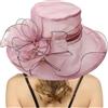 Vhersily Donna Cappello da Sole Protezione Estate Donne Spiaggia della Chiesa Tesa Cappelli Sposa Cerimonia Organza Larga con Grande Fiore Elegante