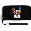 NLWQEKV Fantastico portafoglio in pelle unisex per cani Bulldog francese, pochette di grande capacità, tasca per telefono, porta carte di credito con cinturino da polso