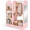 Relaxdays Appendiabiti per bambini con specchio, guardaroba, rosa
