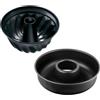 Zenker 9925150 - Set di 2 stampi per torta, stampo per kouglof, stampo per kougelhopf, stampo per savarin a fondo liscio, stampo a corona, stampo per camino, acciaio, nero, 28 e 25 cm