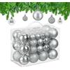 Relaxdays Palline di Natale, Set 50 Palle Albero, Addobbi Natalizi, Sfere in Plastica Opache, Lucide e Glitter, Argento