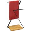 Relaxdays Portasciugamani da banco, HLP 36,5x26,5x15cm, 2 bracci, portagioie, bagno, cucina, ferro, bambù, nero