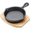 Artesa Mini padella in ghisa con tagliere in legno, griglia e supporto per fajitas, barbecue, frittata, tapas e dessert, 15 x 3 x 20 cm, rotonda, nera