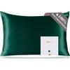 ZIMASILK - Federa per cuscino, 100% seta, delicata sui capelli e sulla pelle, double-face, 19 momme, in pura seta di gelso, con cerniera, 1 pezzo (40 x 80 cm, nero-verde)