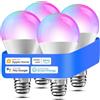 meross Lampadina LED E27 Smart per HomeKit, Multicolore Dimmerabile 4 Pezzi