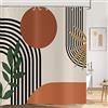 Hnmdmyi Tenda da doccia Boho 180x200, Hnmdmyi metà secolo astratto verde foglia arco sole arancione beige tenda da bagno moderno minimalista arte neutra impermeabile poliestere tessuto lavabile tenda da bagno