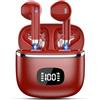 POMUIC Nuovo Cuffie Bluetooth 5.4, Auricolari Bluetooth in Ear con 4 ENC Microfoni, 40 Ore di Riproduzione, Display LED, IP7 Impermeabile Cuffiette Bluetooth, Cuffie Senza Fili per Sport e Lavoro Rosso