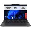 Lenovo ThinkPad X13 Gen 6, Laptop ultraleggero 13.3 WUXGA - Nero Processore Intel Core Ultra 7 con IA, RAM DDR5 16GB, SSD 512GB, Videocamera 5MP