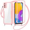 FERLAN Cover per Samsung Galaxy M52 5G con Cordino, 360 Gradi Antiurto Custodia con Protezione Schermo Integrata Trasparente Rugged TPU Bumper Doppia Protettiva Cover per Samsung Galaxy M52 5G -Rosa