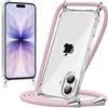 caslord Trasparente Cover con Cordino per iPhone 17 | 1,6 m Regolabile | Antiurto | Anti-ingiallimento | Anti-Graffio | Oro rosa