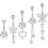 RUGBOL 5 Piercing per ombelico a barretta, Piercing per ombelico a forma di fiore, cuore, farfalla e catena in acciaio inox per donna e ragazza (Acciaio)